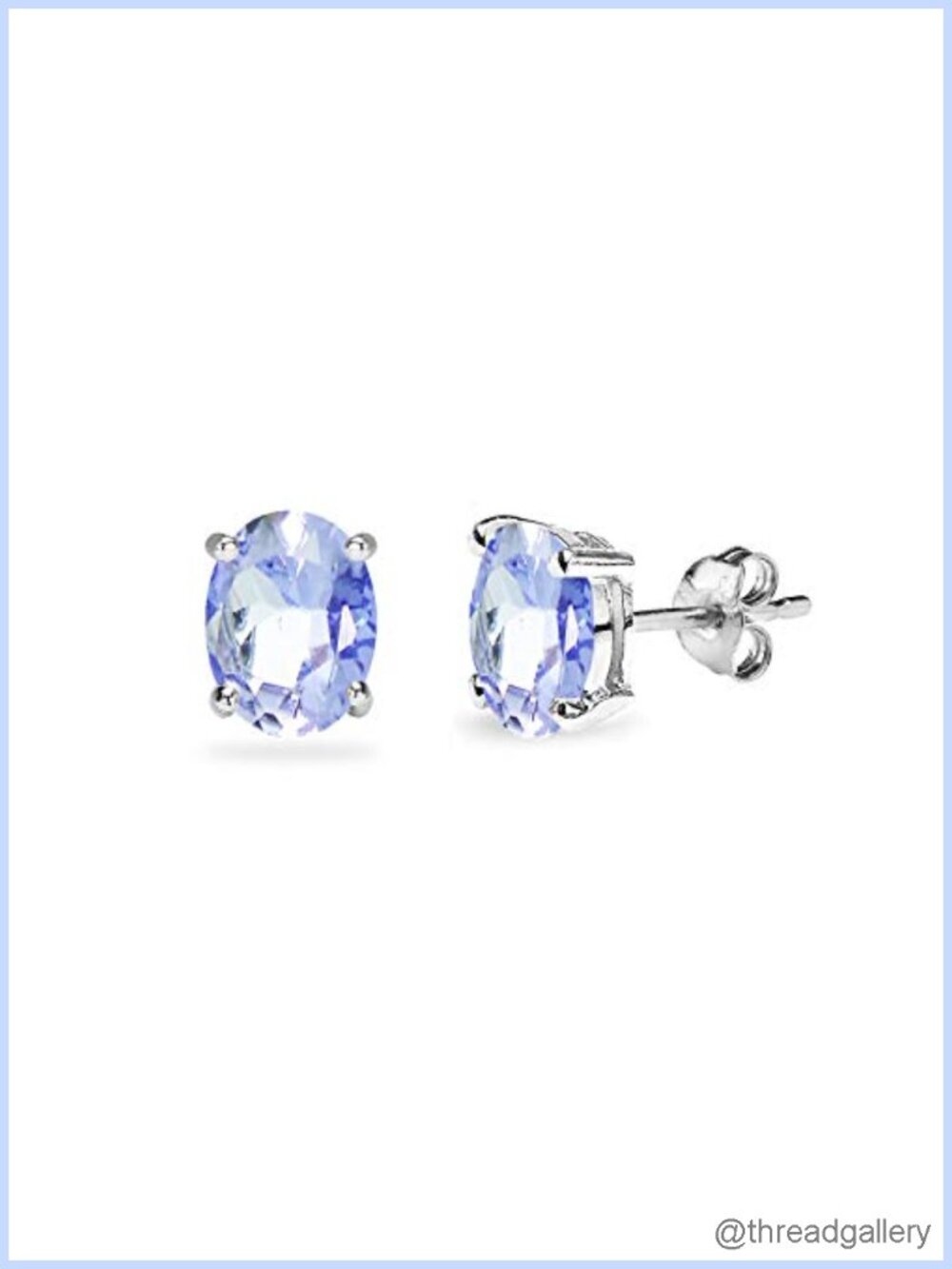 Sterling Silver Tanzanite 6x4mm Oval Prong Set Stud Earrings